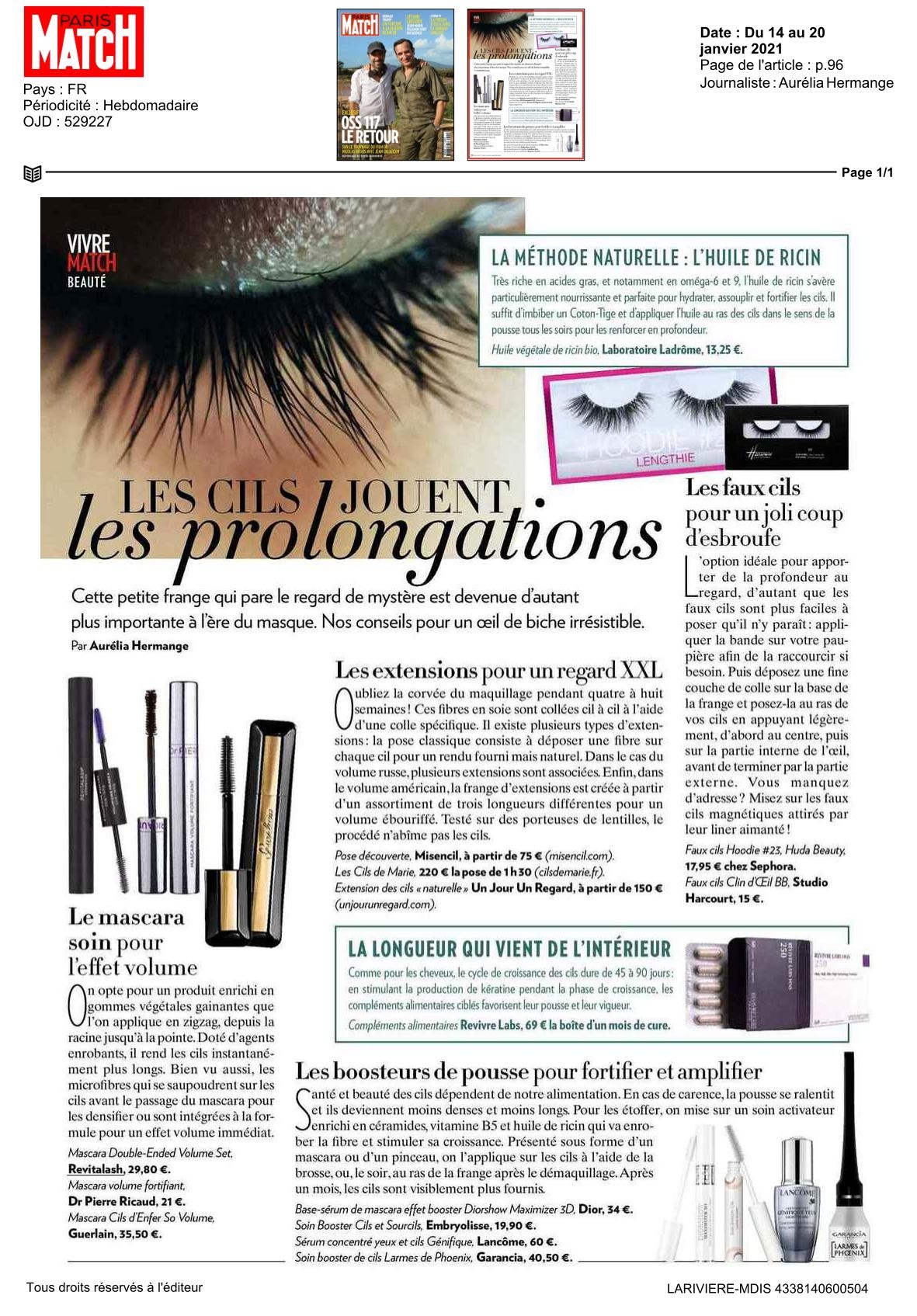 Paris Match - Janvier 2021 - RevitaLash® Cosmetics